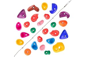 SEKKVY 25 Rock Climbing Holds with 6.56Ft Knotted Climbing Rope, Kids Climbing Holds for Indoor Outdoor Play Set with Mounting Hardware (25 Single Hole Climbing Holds with Knotted Rope)