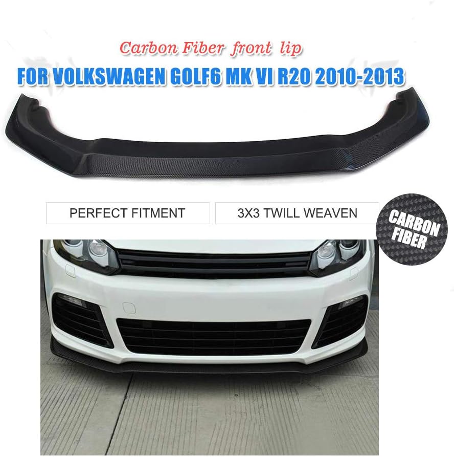 MVMTVT Diffuser Spoiler for VW Golf 6 VI MK6 R20 2010-2013, Carbon Fiber Black Car Front Bumper Lip Spoiler Front Spitters