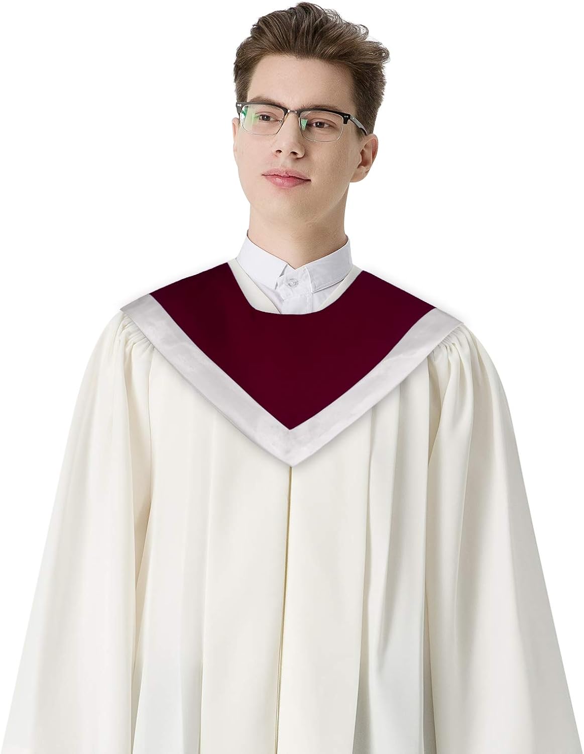 IvyRobes Unisex Reversible V Shape Choir Stole with Border Maroon/White: Clothing
