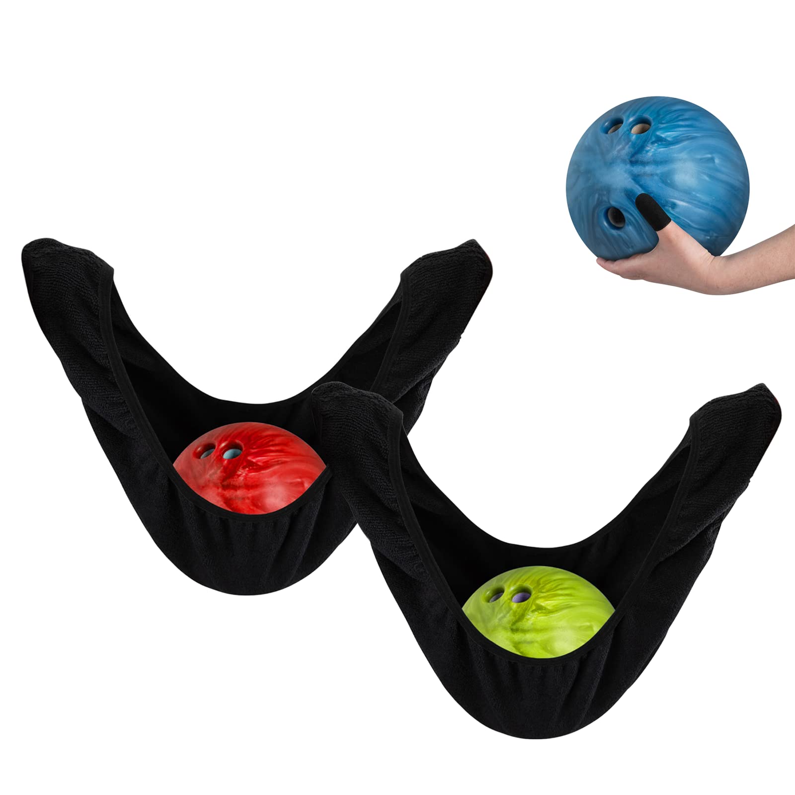 HERRUT - 2 Pack - Bowling Ball Polisher Seesaw Bag - Microfiber - for Carrying, Cleaning and Storage - Complete with Lycra Thumb Sock