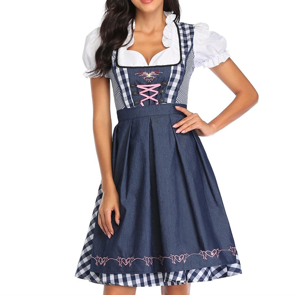 Prevessel Oktoberfest Costume Women National Style Beer Festival Wench Costume Oktoberfest Dirndl Dress with Apron Maid Uniform Suit
