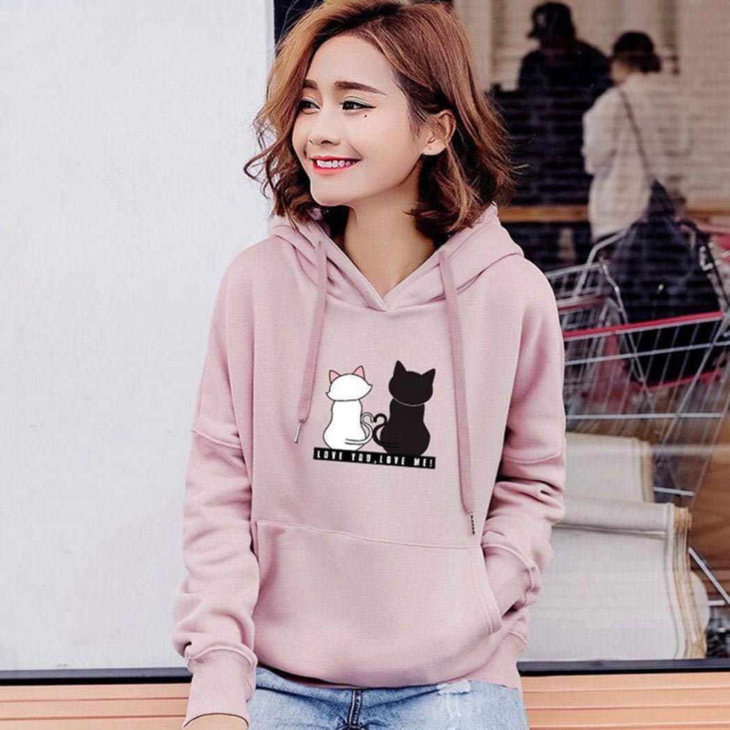 XioNiu Women Casual Hooded Long Sleeve Prints Pullover Hoodie Fashion Hoodies Pink