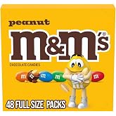 M&amp;M'S Peanut Chocolate Candy, Full Size Candy 1.74 oz Bag, Bulk Pack of 48 | Roasted Peanuts with Real Milk Chocolate and a Colorful Candy Shell, Individually Wrapped Bags for Parties, Baking and Events