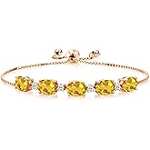 Gem Stone King 6.84 Ct Oval Yellow Citrine White Topaz 18K Rose Gold Plated Silver Bracelet For Women