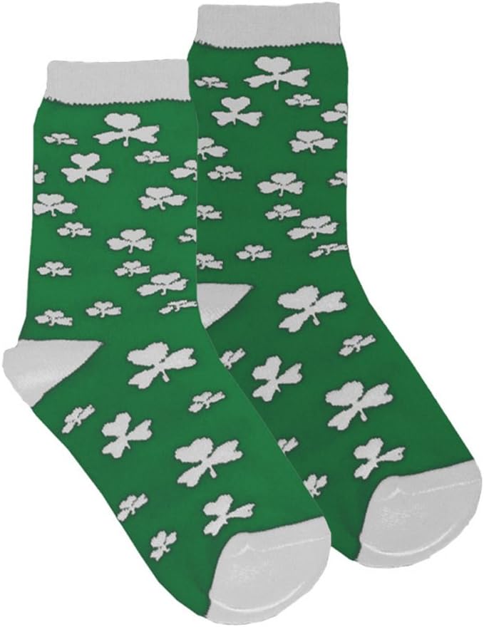 Kids Socks with White Shamrock Print, Green colour