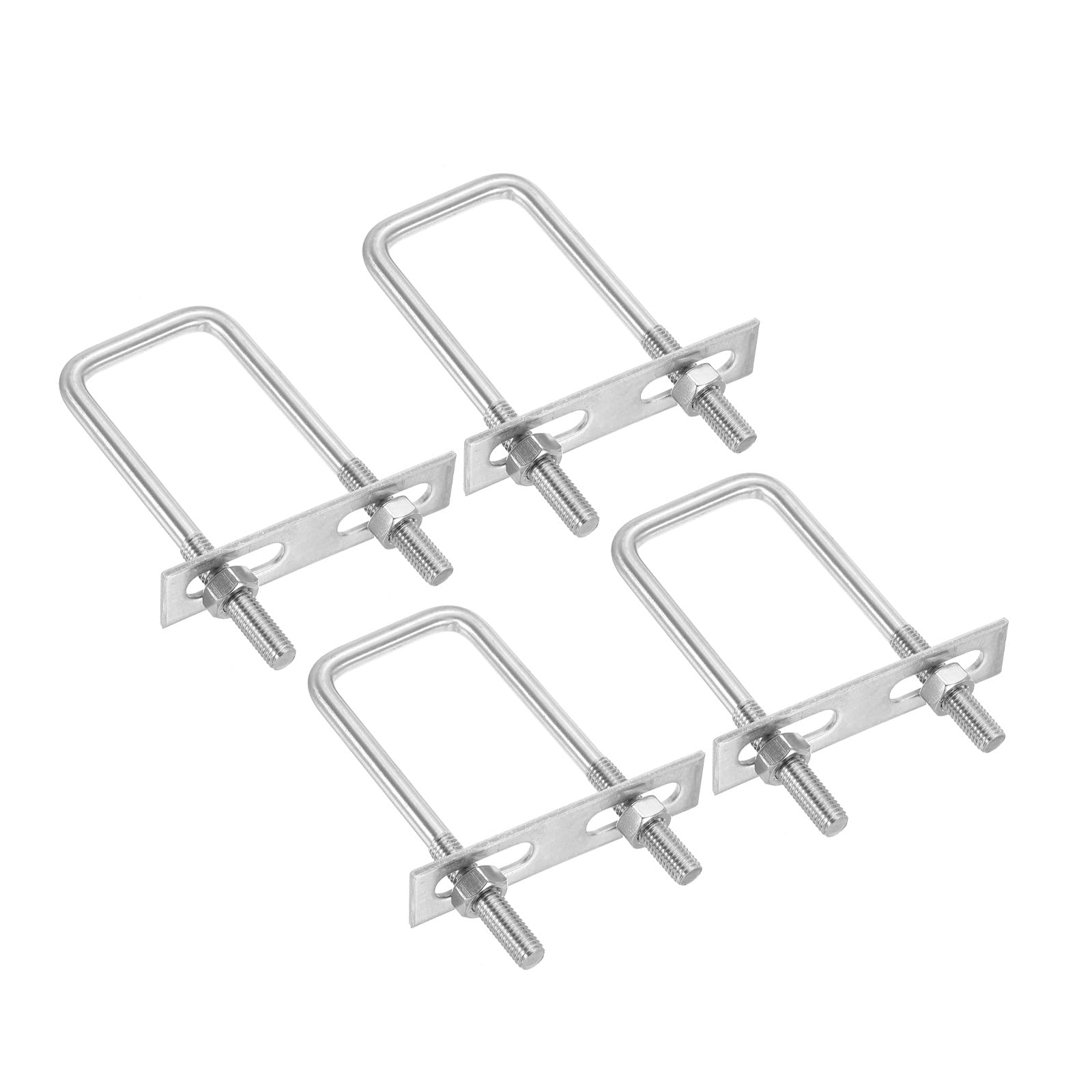 PATIKIL M10x60x100mm Square U-Bolts Kit, 4Set 304 Stainless Steel Square U Shaped Bolts Replacement Parts with Frame Plates and Nuts for Ski Board Sailboat Trailer