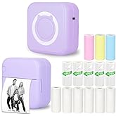 Vicbear Mini Thermal Inkless Sticker Printer with 14 Rolls Paper, Compatible with iPhone/Android Phone/Tablet, Mini Pocket Printer for Photos/Stickers/Labels/Notes, Purple