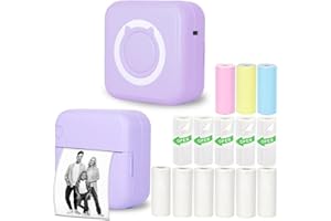 Vicbear Mini Thermal Inkless Sticker Printer with 14 Rolls Paper, Compatible with iPhone/Android Phone/Tablet, Mini Pocket Printer for Photos/Stickers/Labels/Notes, Purple