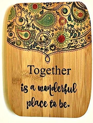 Christmas Gift Ideas For Women | Bamboo Cutting Board by Bamboo &amp; Burlap | Organic &amp; Eco-Friendly, Ink-Set "Together" Design For Kitchen | Small | Comes w/ Burlap Bag, Wedding Gift