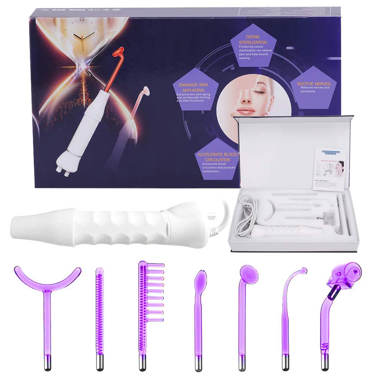 High Frequency Face Wand, Yofuly Portable Frequency Facial Machine with 7 Purple Electrodes, Skin Tightening Machine for Facial Beauty, Face Device for Wrinkle Removal, Anti-Acne — image 1
