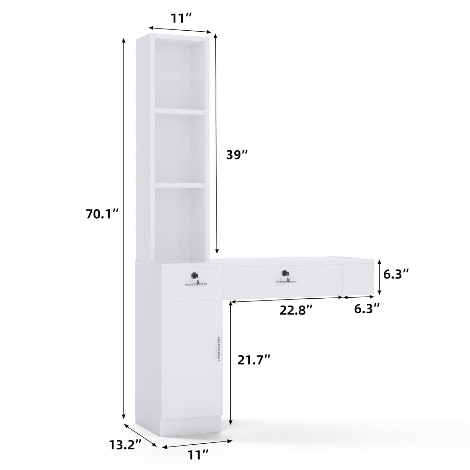 Nurxiovo Barber Station Makeup Hairstyling Tools Organizer Wall Mount Styling Beauty Spa Equipment Utility Set with 3 Appliance Holders, 2 Lockable Drawers, 1 Cabinet, 3 Storage Shelves (Left Shelf): Beauty