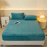 Pangzi Flannel Fitted Sheet,Plush Thicken Mattress Cover Warm Velvety Soft Heavyweight Non-Slip Protective Cover Around Winter Warm Fuzzy Bottom Sheet (Full,Green)