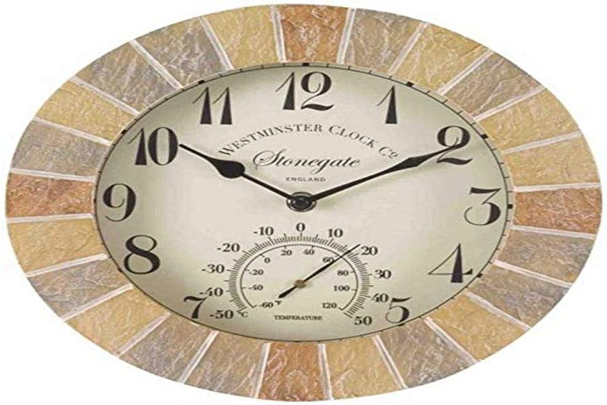 Smart Garden Outside-In Stonegate Sandstone 10in Wall Clock and Thermometer (5065030)
