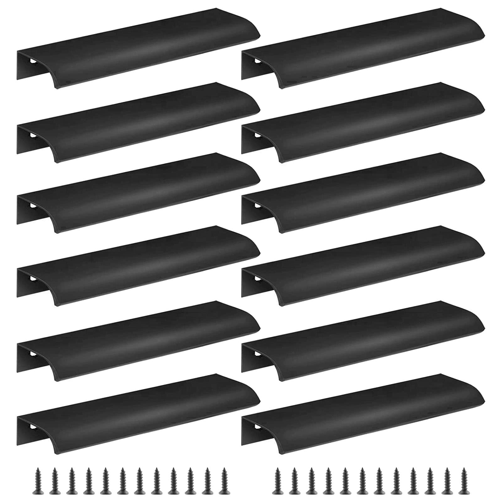 Cjueiom 12 Pack Concealed Kitchen Cupboard Handles 128mm Hole Center Hidden Drawer Pulls, Finger Edge Pull Aluminum Cabinet Handle Invisible Door Knob for Wardrobe (150mm Total Length, Black)