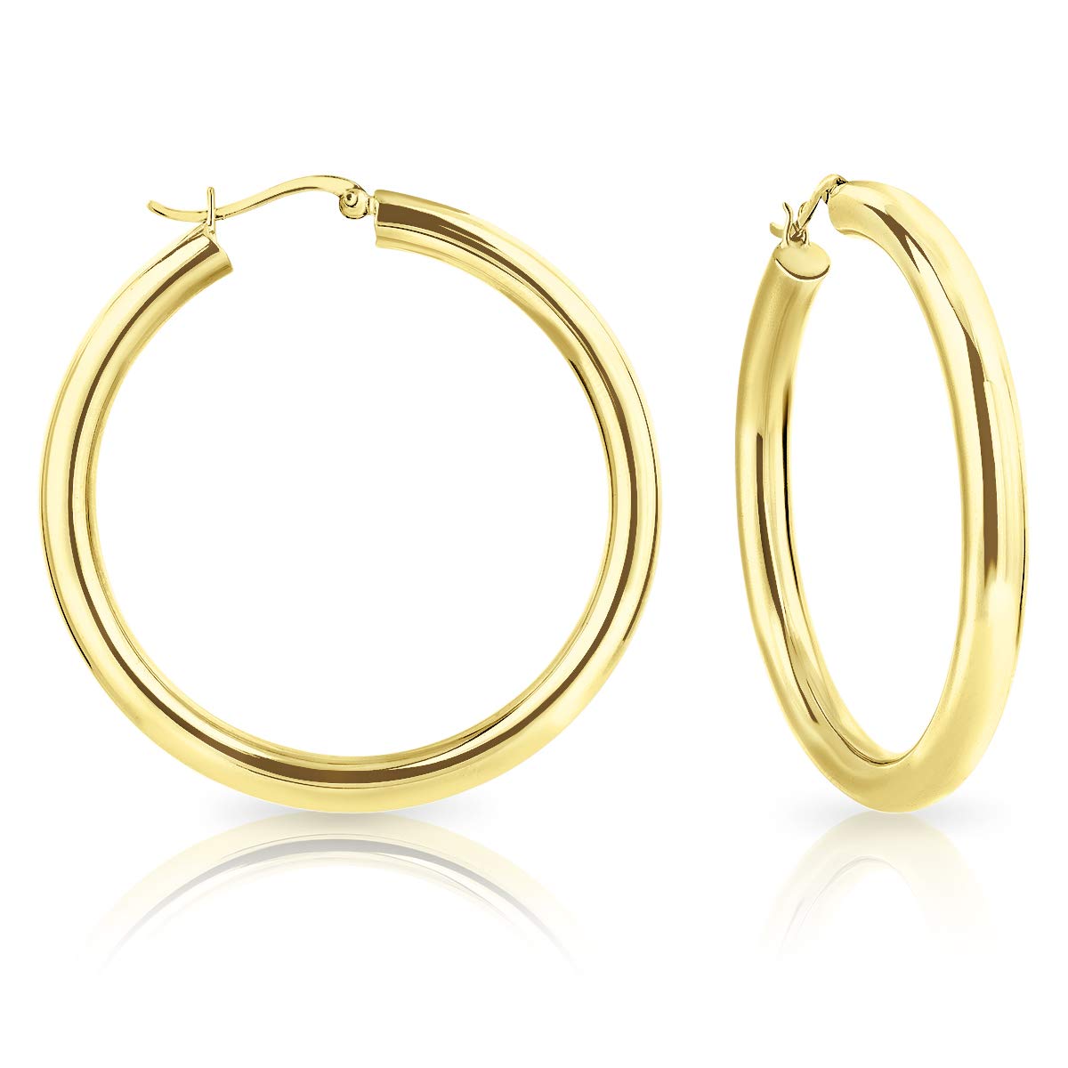 DTPSilver - 925 Sterling Silver Yellow Gold Plated Creole Hoops Earrings - Thickness 5 mm - Diameter 50 mm