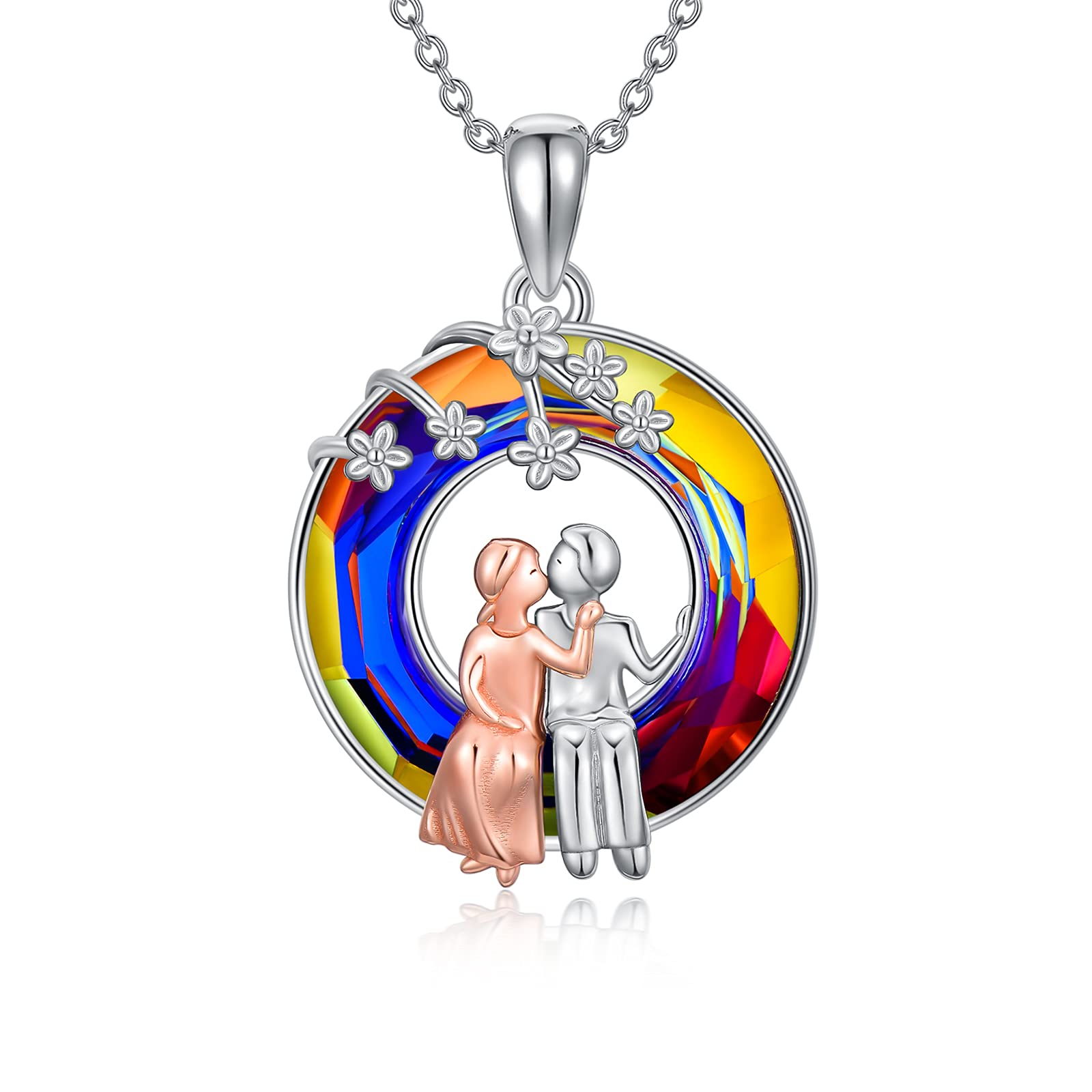URONE Anniversary Necklace Anniversary Wedding Gift Husband and Wife Pendant with Colourful Crystal from Austria Valentine's Day Jewellery Gift for wife Lover Girlfriend