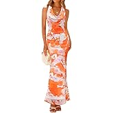 ZESICA Women's 2026 Summer Halter Neck Floral Print Maxi Dress Sleeveless Backless Wedding Guest Party Bodycon Long Dresses
