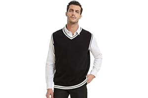 TopTie Men's V-Neck Cotton Twist Knit Sweater Vest Green and Red Trim