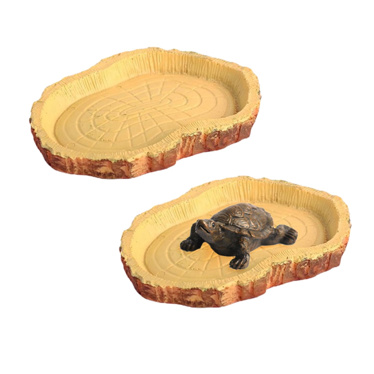 2 Turtle Feeding Bowls, 1 Turtle Ornament, Turtle Drinking Basin, Reptile Feeding Bowl, Feeding Table Made Of Imitation Bark, Turtle Feeding Accessories