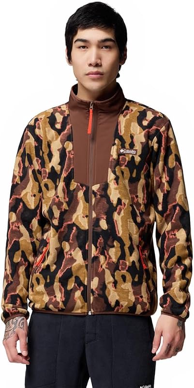 Sequoia Grove - Giacca in pile da uomo con cerniera intera, stampa con cerniera intera, colore tabacco, taglia XL