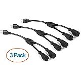 ClearMax 3 Prong Y Splitter Cable Power Extension Cord - Cable Strip Outlet Saver - Power Cord Splitter - 16AWG - UL Approved - 1 Foot (3 Pack | Black)