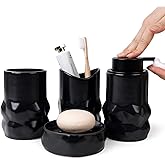 BosilunLife Modern Ceramic Bathroom Accessories Set, Bathroom Counter Set Matte Black Bathroom Decor Sets Accessories Bathroom Foam Soap Dispenser, Toothbrush Holder Set, Soap Dish, Apothecary Jars