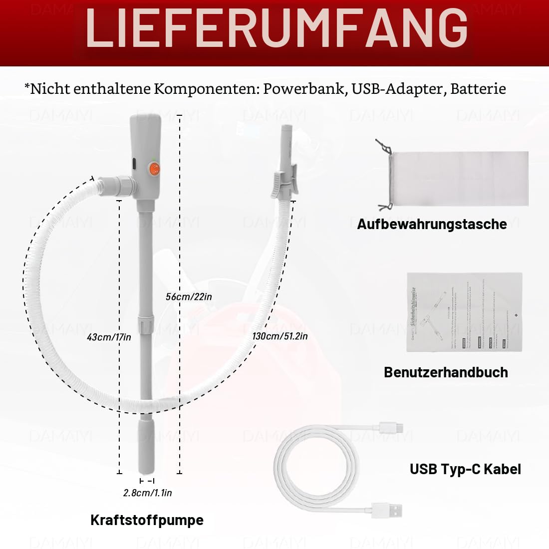 Benzinpumpe für kanister – 2026 UPGRADE 3.2 GPM, Dual-Strom (USB-C/AA), Elektrische Kraftstoff Umfüllpumpe mit Auto-Stop, Kanisterpumpe für Diesel, 51-Zoll-Schlauch mit teleskopischer Fasspumpe 8