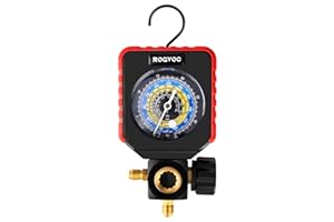 ROGVOC Single Manifold Gauge, HVAC Refrigerants AC Gauges Pressure Gauge for R22/R32/R410A/R134A Refrigerants Recharge Single-Meter Valve