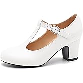 Peijely Women's T-Strap Mary Jane Pumps, 2.56 Inch Block Heel, Round Toe Dress Shoes