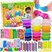 DIY Slime Kit for Girls Boys - Ultimate Glow in the Dark Glitter Slime Making Kit Arts Crafts - Slime Kits Supplies include Big Foam Beads Balls, 18 Mystery Box Containers filled Crystal Powder Slime primary