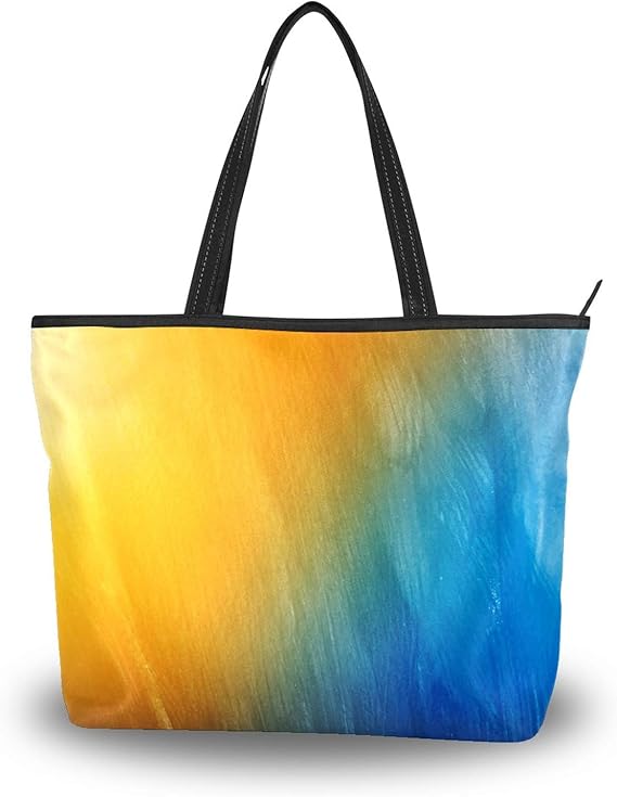 Amazon トートバッグ イエロー ブルー 創意 レディース 肩掛け 大容量 通勤 通学 旅行 高校生 軽い 軽量 肩掛けバッグ 対応 ハンドバッグ 大きさ ファスナー 2way 手提げバッグ ギフト プレゼント Hdxan トートバッグ