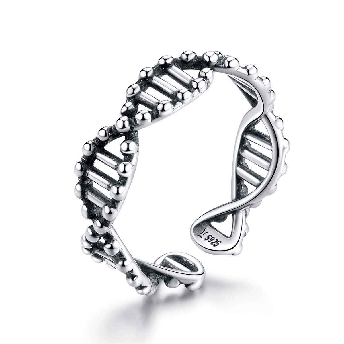 Design 925 Sterling Silver DNA Open Adjustable Finger Rings for Women Free Size Ring Jewelry