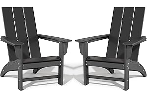 ADIROMOTI Poly Lumber Adirondack Chairs Set of 2, All-Weather Resistant Outdoor Patio Chairs, Look Like Wood, Pre-Assembled Outdoor Fire Pit Chair for Pool, Deck, Backyard, Garden, Black