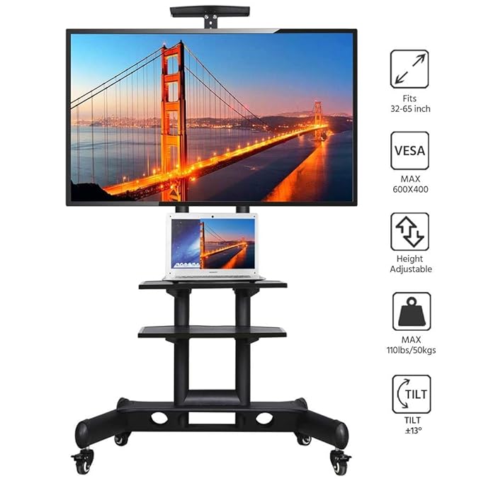 Yaheetech Portable TV Stand for 32" to 65" Plasma/LCD/LED Mobile TV