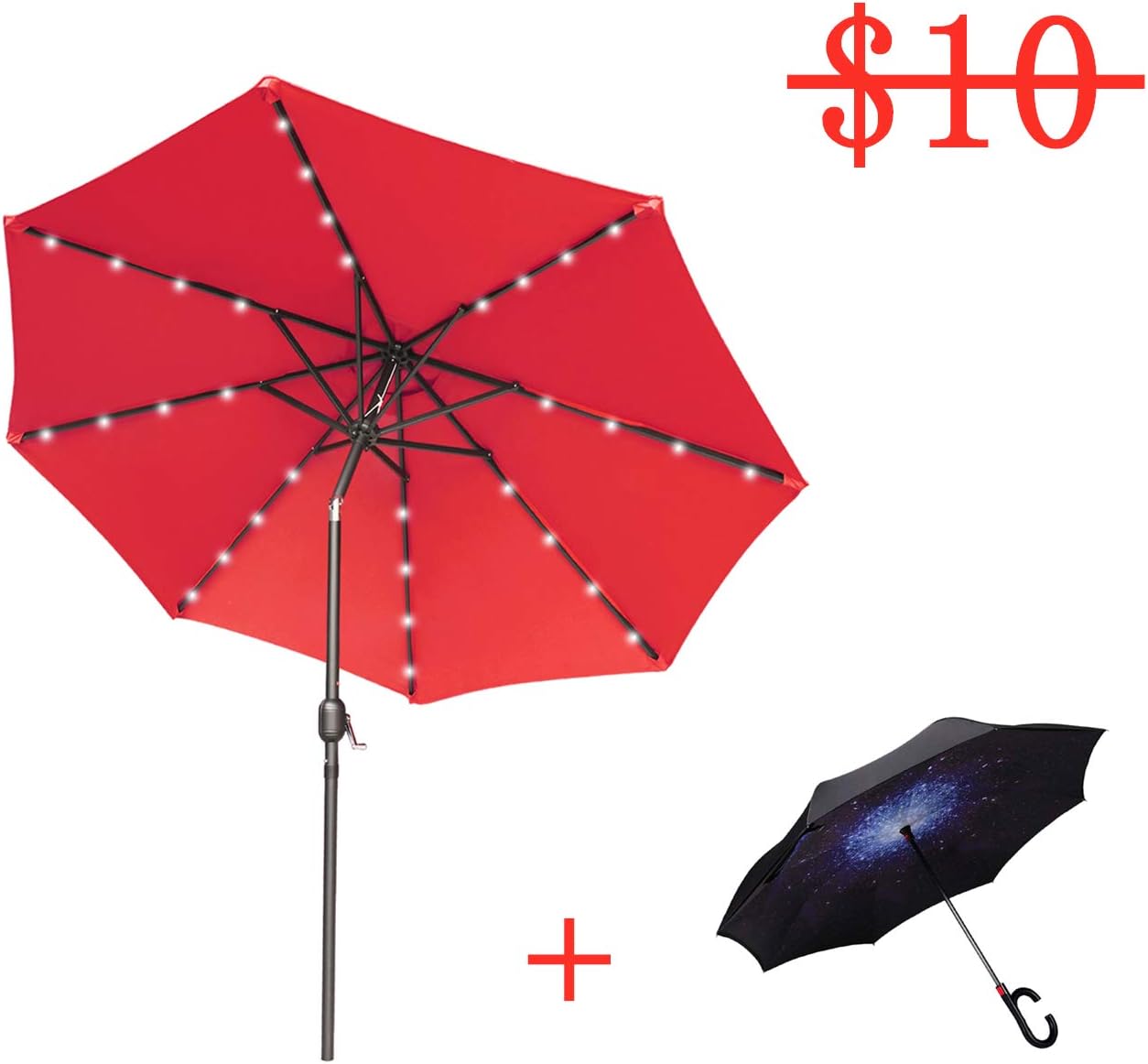 ABCCANOPY 9FT Patio Solar Umbrella with 32LED Lights, Tilt