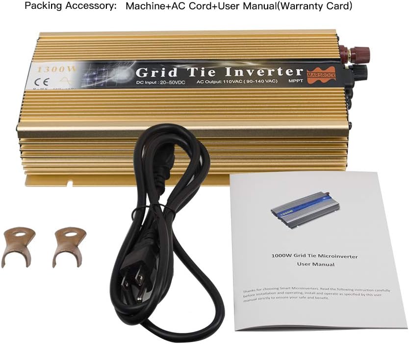 Marsrock 1300W Grid Tie Inverter Auto 20-50VDC(30v, 36v Solar) to 90~140VAC(110V AC) MPPT Pure Sine Wave Inverter for Max 1500W Solar or Wind Power Input (Golden): Garden & Outdoor