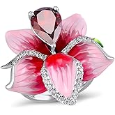 HAIXIAN Colorful Enamel Flower Ring for Women,Platinum Plated Resin Floral Cocktail Party Statement Ring Jewelry Gift for Her