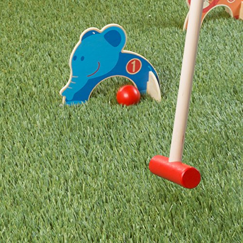 Hey!Play! Kids Animal Croquet Set- Mini Croquet Playset with 4 Wooden Zoo Animal Design Wickets and 2 Mallets-Fun Classic Game for Boys and Girls