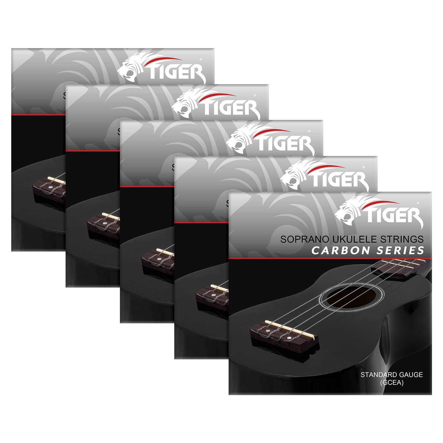 TIGER UAC14-CBN-5 Fluorocarbon Black Ukulele Strings Set for Soprano and Concert Ukes - Pack of 5 Sets
