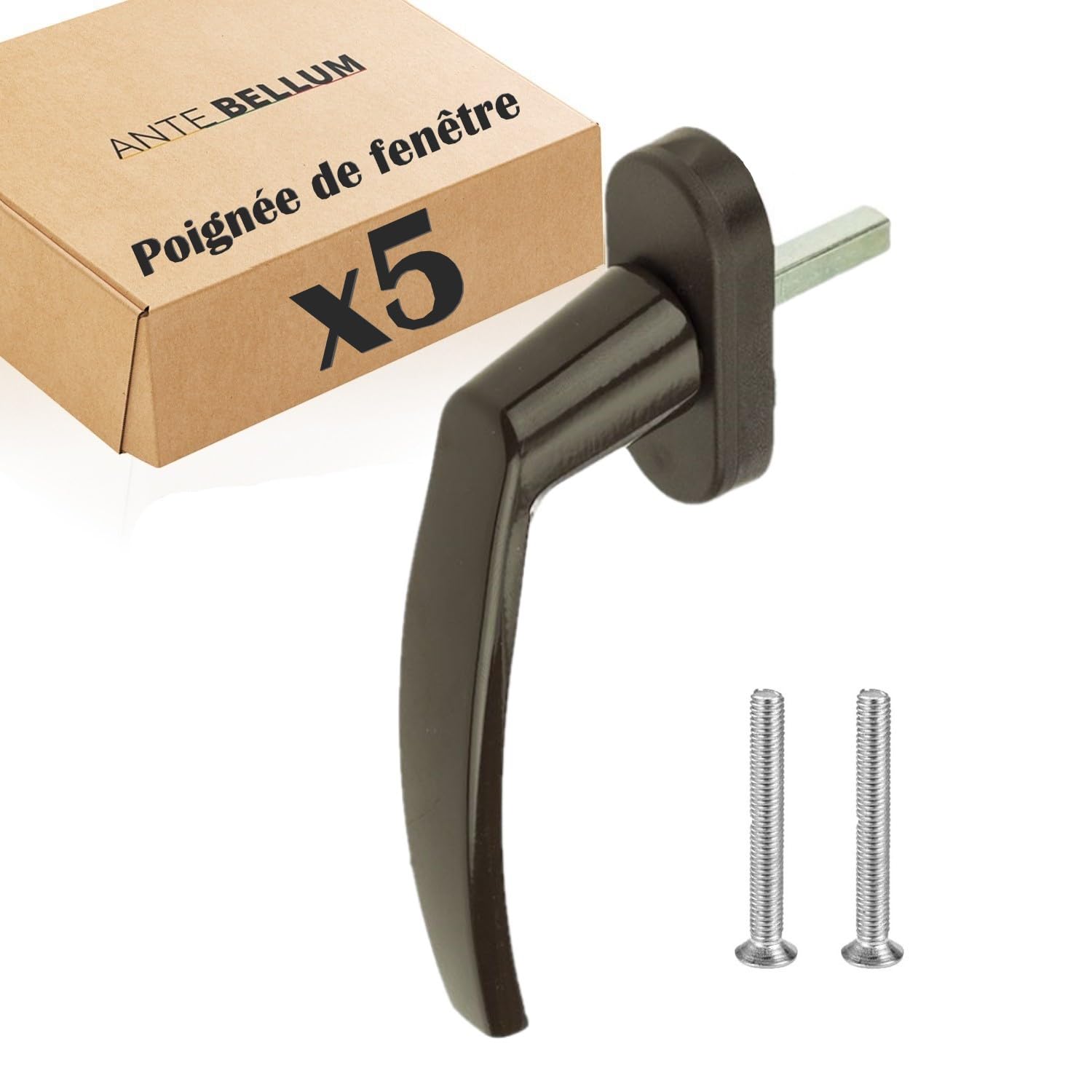 Ante bellum High Quality White Aluminium Window Handle - Safe and Stylish Accessory for Windows and Doors with 35mm Long pin. Suitable for Most Standard Windows. (Brown, 5 Units)