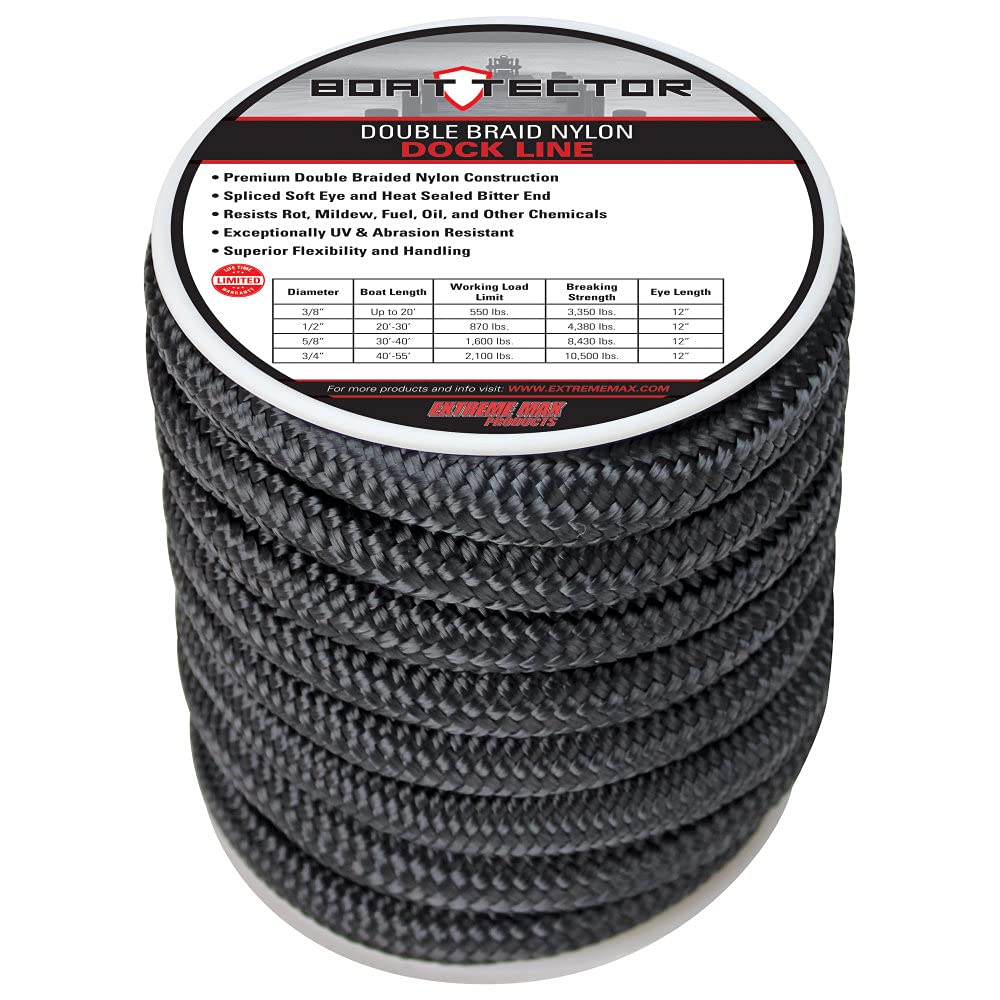 Extreme Max 3006.2309 BoatTector Double Braid Nylon Dock Line - 3/4" x 30', Black