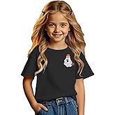 GLIGLITTR Girl Halloween Shirt Ghost Drinking Coffee Tshirt Pumpkin Short Sleeve Tee Top Kids Spooky Season Fall Outfit 7-12Y