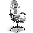 White Gaming Chair with Footrest, Big and Tall Gamer Chair, Racing Style Adjustable Swivel Office Chair, Ergonomic Video Game Chairs with Headrest and Lumbar Support