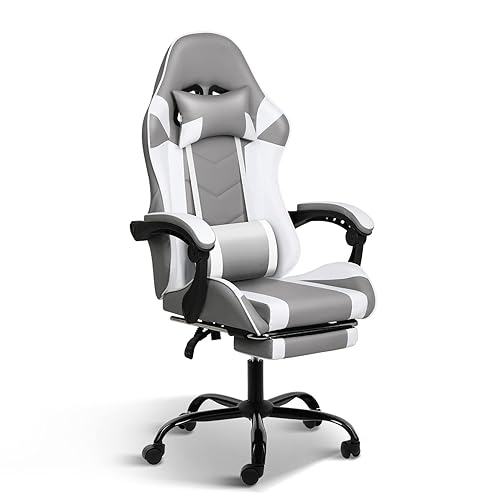 White Gaming Chair with Footrest, Big and Tall Gamer Chair, Racing