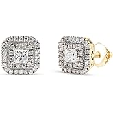 SAVEARTH DIAMONDS 1 Carat Princess & Round Cut Lab Created Moissanite Diamond Double Halo Stud Earrings In 14K Gold Over Sterling Silver Jewelry For Women (VVS1 Clarity, 1 Cttw)