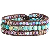 YGLINE Boho Handmade Natural Stone Bead 3 Row Wide Wrap Wrist Statment Bracelet Jewelry Collection