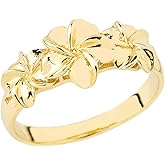 Certified 10k Gold Trio Hawaiian Plumeria Flower Ring