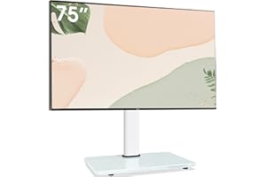 AOKCOS Tabletop Swivel TV Stand, Universal TV Stand Mount for 32 to 70 75 inch TV, Tiltable, 8 Levels Height Adjustable, Tempered Glass Base, MAX VESA 400x600mm, Holds up to 99lbs, White