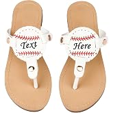 Sinseike Personalized Baseball Softball Football Flip Flops,Custom Women's Sandals Baseball Name Printed
