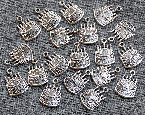 Pack of 50 Happy Birthday Charms Pendants Findings Pendants for Crafting Jewelry Making Accessory (Happy BIRTHAY Silver 50pcs)